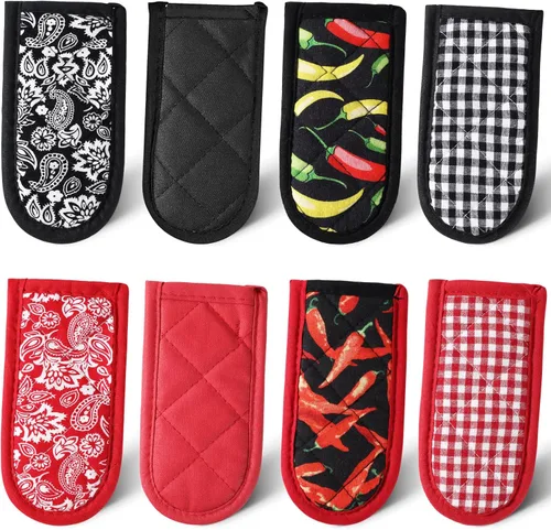 Geiserailie 8 piezas de funda de hierro fundido para mango de sartén resistente al calor, soportes antideslizantes para ollas, asas lavables a