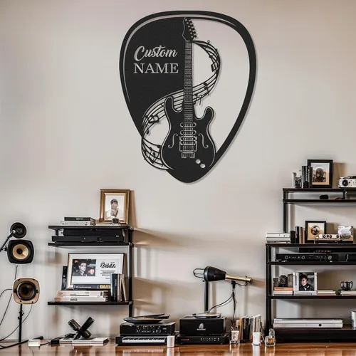 Miniatura 11 de Letrero de guitarra personalizado de metal, letrero de apellido con tema musical personalizado, decoración moderna para sala de música, letreros
