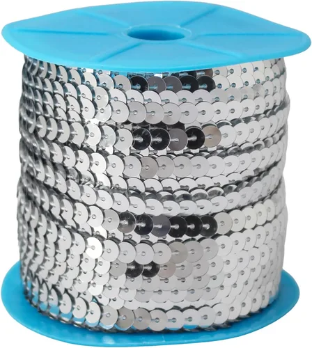Miniatura 3 de FQTANJU Lentejuelas redondas de 6mm, PVC, 100 yardas/rollo. (Plata)
