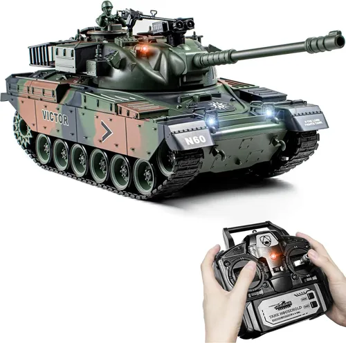 Supdex Tanque RC 1:18, 2.4Ghz US M60 modelo de tanque de control remoto, juguete militar de batalla de 15 canales con humo, sonido ligero, Verde