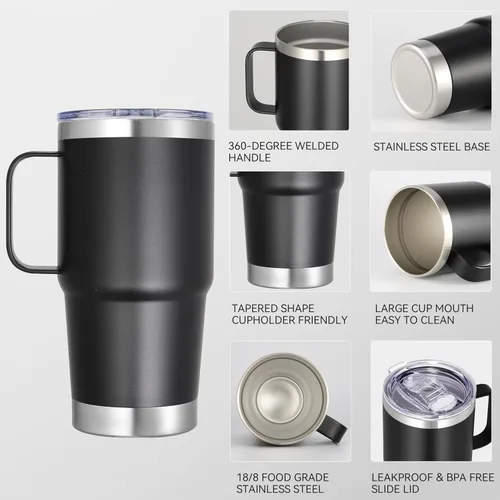 Miniatura 3 de Vaso térmico de acero inoxidable de 20 oz con asa, envase a granel, vasos termales metálicos aislados, taza de café de viaje con asa, vaso de doble