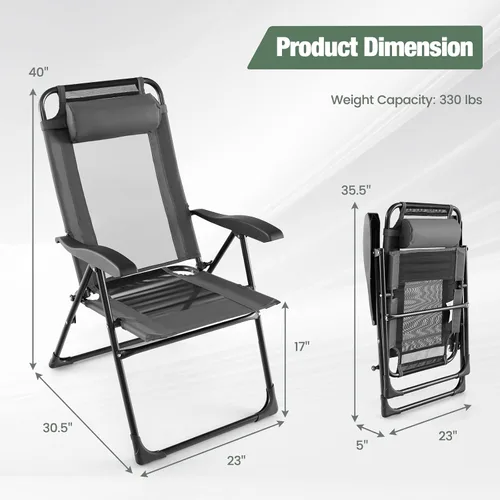Miniatura 3 de Tangkula Juego de 2 sillas reclinables para patio, sillas plegables para exteriores con 7 posiciones de respaldo ajustables, asiento de tela