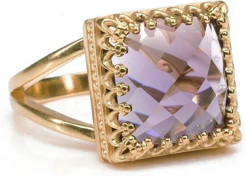Miniatura 7 de Intrincado anillo de piedra natal de febrero, anillo de amatista en doble banda chapada en oro de 14 quilates, joyería de amatista hecha a mano