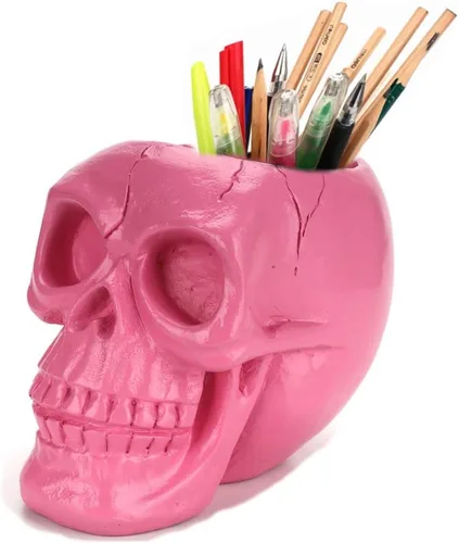 Miniatura 6 de Mikayoo Soporte para bolígrafo de calavera – Soporte para brochas de maquillaje y caja de almacenamiento para escritorio de oficina o tocador, Negro