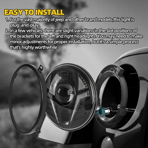 Miniatura 7 de Faros delanteros DRL personalizados de 7 pulgadas, faros delanteros LED redondos compatibles con Jeep Wrangler JK, JKU, TJ, LJ, Chevy, Ford, GMC