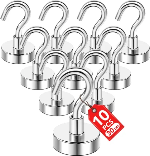 Miniatura 16 de E BAVITE Ganchos magnéticos negros, gancho magnético de neodimio fuerte de 30 libras para crucero, parrilla, toalla, colgar en interiores, cocina