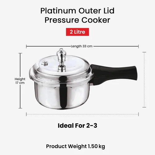 Miniatura 8 de Vinod Platinum Triply - Olla a presión de acero inoxidable de triple capa con tapa exterior - 68 onzas, apta para inducción, certificada ISI, olla a