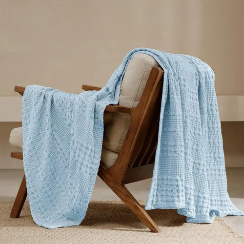 Miniatura 50 de PHF - Manta tejida de punto gofre 100% algodón, suave, ligera, transpirable, acogedora, de verano, para sofá y cama, tejida, estética, decoración