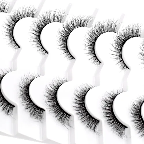Miniatura 480 de Pooplunch - Pestañas postizas finas de visón sintético, estilo ojo de gato, naturales, cruzadas, tipo racimo, efecto 8D de volumen, tiras