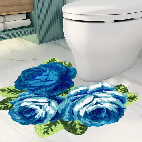 ABREEZE Alfombra floral en forma de U para inodoro, alfombra de baño, antideslizante, tapete de ducha de baño, tapete de baño absorbente de felpa