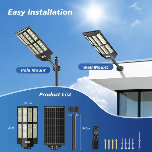 Miniatura 9 de Luces solares de calle de 8000 W para exteriores, gran angular, luces solares al aire libre del atardecer al amanecer, luz de estacionamiento