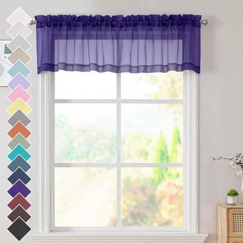 Miniatura 19 de OVZME - Cortinas traslúcidas blancas de 45 pulgadas de largo, 2 paneles, cortinas de gasa con bolsillo para barra para ventanas pequeñas, cada una