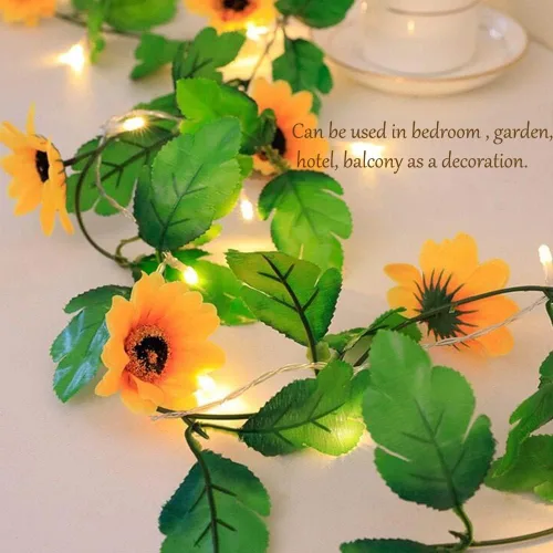 Miniatura 6 de Fielegen Guirnalda de 20 luces LED artificiales de girasol, guirnalda de girasol de 7.2 pies con luces, funciona con pilas, guirnalda de luces