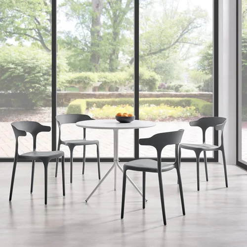 Miniatura 4 de Juego de sillas de comedor apilables modernas, sin ensamblaje, silla de plástico, silla de patio, adecuada para cafés y restaurantes interiores