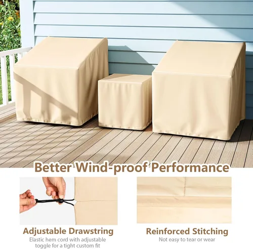 Miniatura 6 de Tangkula Juego de 3 fundas para muebles de patio, fundas impermeables para conversación al aire libre para 3 piezas, juego de funda de sofá