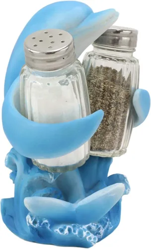 Miniatura 5 de Ebros Gift Náutico Ocean Marina Dolphin Rising Above Sea Waves Hugging Salt and Pepper Shakers Holder Figurine Stand For Coastal Beach Marine