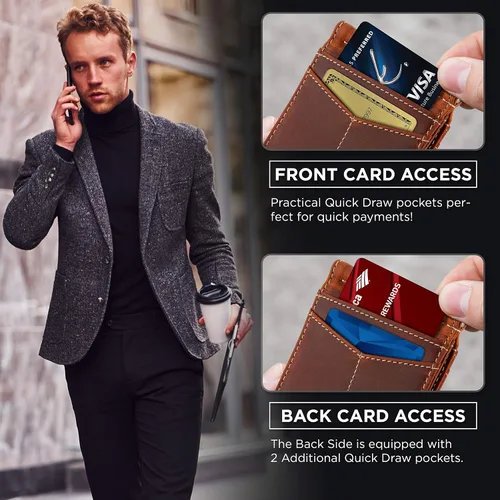 Miniatura 16 de Serman Brand RFID billetera de bloqueo Slim Bifold – cuero genuino minimalista bolsillo frontal carteras para hombres con clip para dinero, cartera