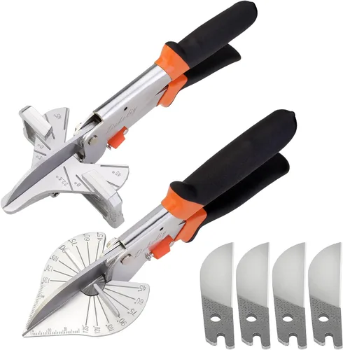 Paquete de 2 tijeras de inglete, tijeras multifuncionales para corte angular de moldeo y recorte, herramienta de corte redondo ajustable a 22.5 a