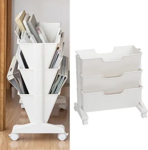 Miniatura 6 de Estantería móvil de 3 niveles, estantería móvil de 3 capas de capacidad, estantes de almacenamiento debajo del escritorio, organizador de libros