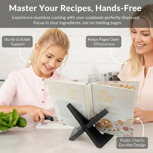 Miniatura 3 de Soporte rústico negro para libros de cocina, soporte para libro de recetas para encimera de cocina, soporte de libro de cocina de madera, soporte