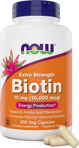 NOW Foods Extra Strength Biotin 10,000mcg / 10 mg - 200 unidades - Cabello y piel, uñas - Suplemento para hombres y mujeres - Vitamina B7 -