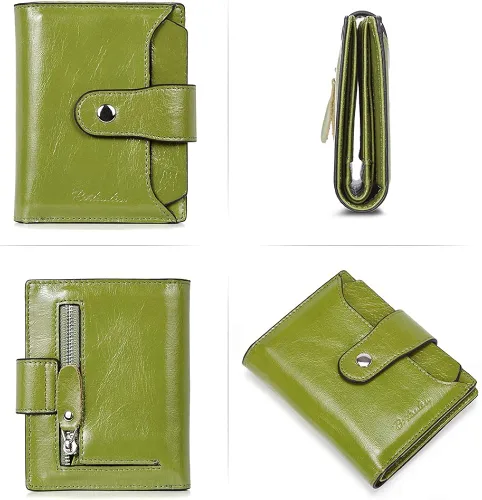 Miniatura 3 de BOSTANTEN - Billetera de cuero para mujer con bloqueo RFID, pequeña, con cremallera, de bolsillo, para tarjetas, con ventana para documento