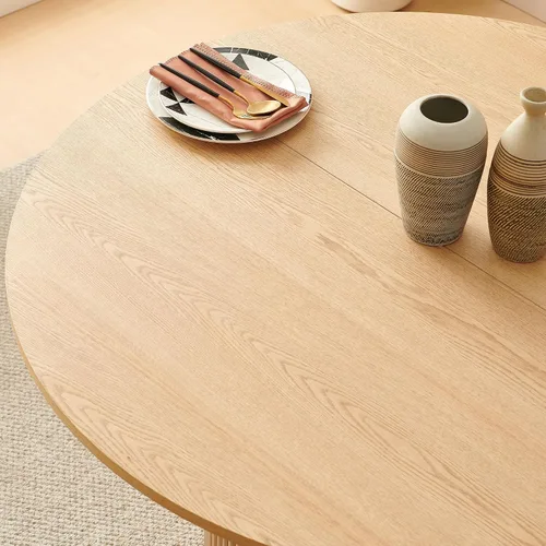 Miniatura 8 de NORDICANA Juego de mesa y sillas de comedor redondo de madera de 5 piezas, mesa de cocina de 47 pulgadas con sillas barril para 4, juego de comedor