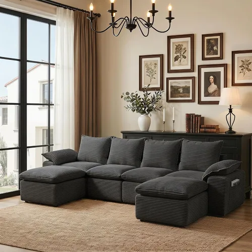 Miniatura 12 de Camillas seccionales Cloud de 108 pulgadas para sala de estar, sofá convertible sin hueso en forma de L con otomana, sofá comprimido de 3 plazas
