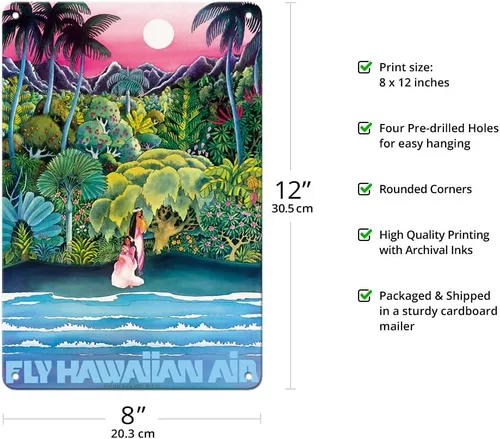 Miniatura 2 de Pacifica Island Art Fly Hawaiian Air - Hawaii Women on the Beach - Hawaiian Airlines - Póster vintage de viaje de aerolínea c.1970s - Cartel