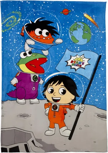 Ryan's World Kids Red Titan - Manta de felpa individual/matrimonial, 62 x 90 pulgadas, azul, Moon Walk