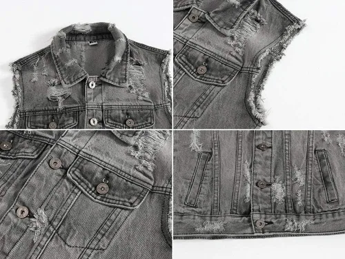 Miniatura 3 de DSDZ Chaleco de mezclilla sin mangas para hombre, corte ajustado, con botones, chaqueta de mezclilla