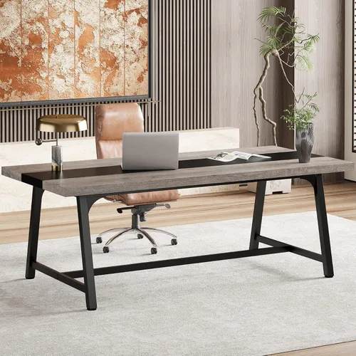 Tribesigns Mesa de computadora: escritorio de oficina ejecutiva de 70.86 pulgadas con mesa grande, escritorio de estudio moderno con marco de metal