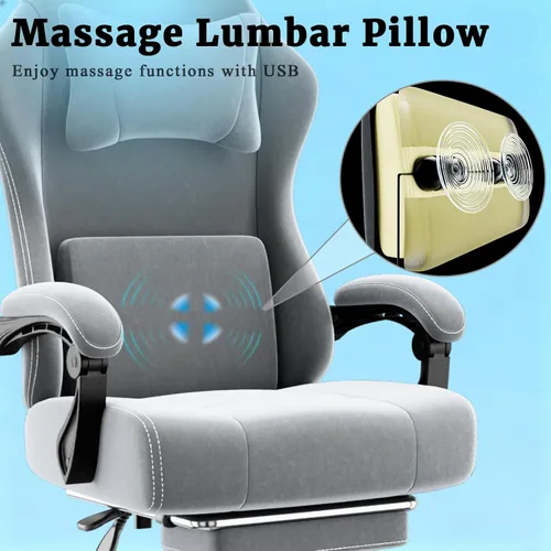 Miniatura 5 de Silla ergonómica para videojuegos, silla de videojuegos con soporte lumbar de masaje y reposapiés, silla de computadora de tela ajustable en altura