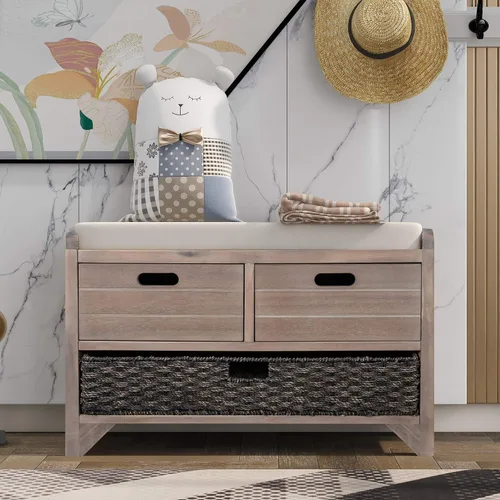 Miniatura 9 de Merax Banco de zapatos de madera de granja con almacenamiento y cojín de asiento para entrada, pasillo, puerta delantera, espresso