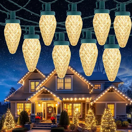 Luces de Navidad C9 para exteriores, 114 pies, 150 luces LED C9 con temporizador y 8 modos de luz, luces impermeables de grado comercial conectables