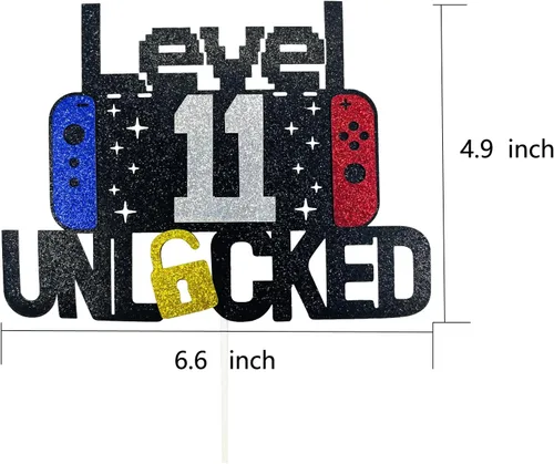 Miniatura 3 de Decoración de pastel de videojuegos de feliz cumpleaños número 11 desbloqueado para niños y niñas de 11 años de edad, decoración de fiesta