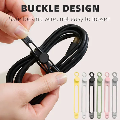 Miniatura 3 de Organizador de cables de datos, organizador de bridas de cables de silicona elástica, organizador reutilizable para agrupar y fijar auriculares