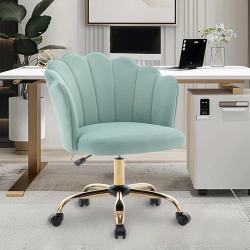 Miniatura 7 de Silla de oficina giratoria, moderna silla de escritorio de oficina en casa, silla de tocador con respaldo de carcasa de terciopelo con base de metal