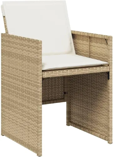Miniatura 5 de 9 Piece Patio Dining Set with Cream Cushions Beige Poly Rattan Table and 8 Foldable Chairs for Backyard Garden Dining Beige/Wood/9 Piece