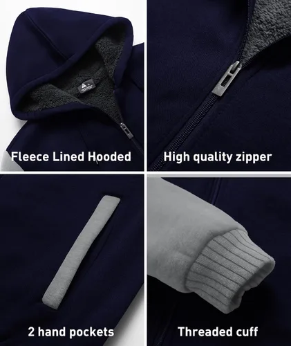 Miniatura 75 de SCODI Sudaderas con capucha para hombre, forro polar pesado, cremallera completa, forro de sherpa grueso, chaqueta con capucha