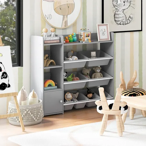 Miniatura 2 de GLACER Organizador de almacenamiento de juguetes para niños, estante de juguetes de 4 niveles con 8 contenedores de almacenamiento de plástico y Gris