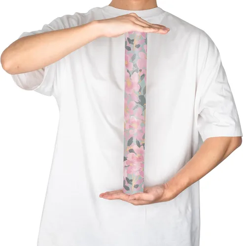 Miniatura 6 de RUSPEPA Rollo de papel de regalo floral para mujer, mini rollo, flor rosa con papel kraft de follaje, papel de regalo vintage gris para cumpleaños