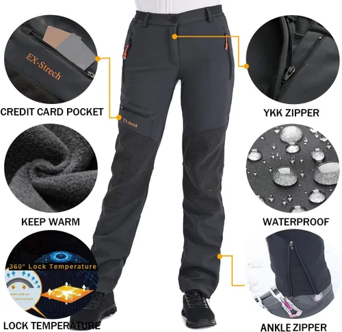 Miniatura 3 de Postropaky - Pantalones de esquí de nieve para mujer, impermeables, aislados, softshell, snowboard, cierre inferior de pierna