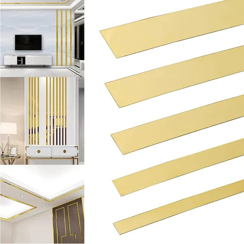 Moldura Decorativa de Pared Metalizada Dorada de Acero Inoxidable 201 Autoadhesiva de Despegar y Pegar con Acabado Metalizado Tipo Espejo para Pared