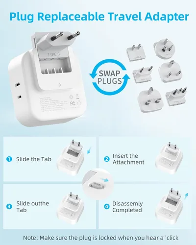 Miniatura 5 de Juego de adaptadores de enchufe de viaje europeo, adaptador de viaje 8 en 1 con 4 CA, 4 puertos USB (2 USB C), adaptador de viaje universal de EE.