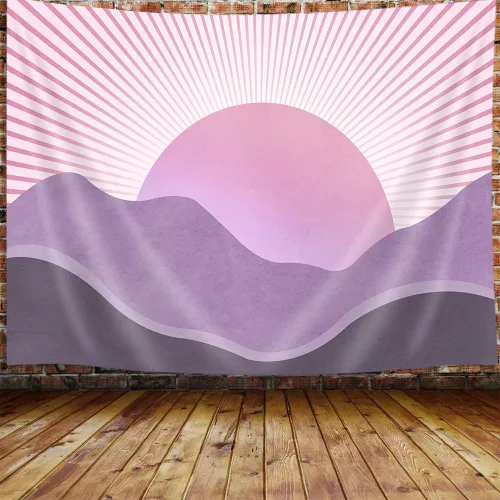 Miniatura 7 de JAWO Tapiz Bohemio Azul, Tapiz de Naturaleza con Montaña Abstracta y Sol Dorado para Colgar en la Pared para Dormitorio, Tapices de Paisaje