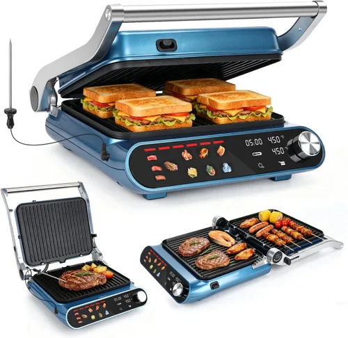 Taylor Swoden Sandwichera Panini Press 10 en 1, parrilla eléctrica de interior de 1600 W con placas antiadherentes de doble cara, pantalla táctil