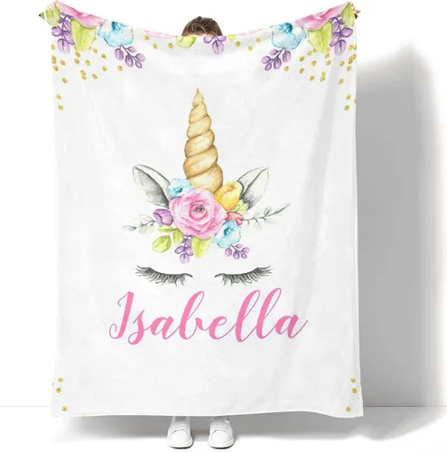 Miniatura 11 de Manta personalizada de unicornio floral para niñas, manta de bebé personalizada para niñas con nombre, regalos de bebé personalizados para niñas