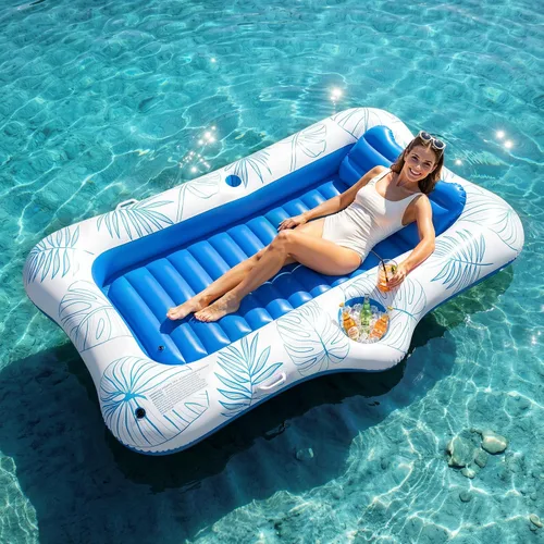 Miniatura 9 de HeySplash Inflatable Tanning Pool Lounger Float, Suntan Tub for Adults, Blow Up Sunbathing Pool with Integrated Pillow and Cup Holder, Heavy Duty
