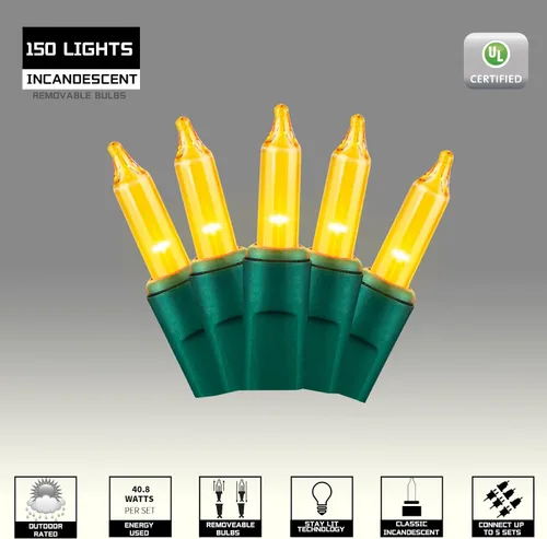 Miniatura 2 de Juego de 150 luces amarillas extra brillantes con conectores finales, luces decorativas de Navidad de 31.9 ft con certificación UL, juego de mini